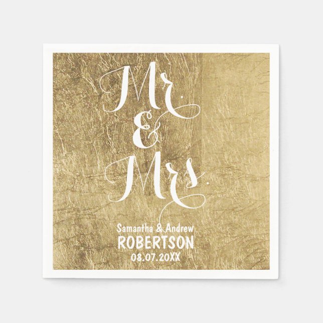 Serviettes Jetables Mariage en feuille d'or de luxe (Devant)