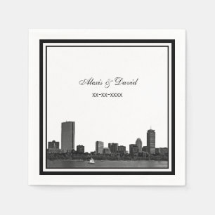Serviettes Jetables Mariage encadré L de Boston Skyline Etted