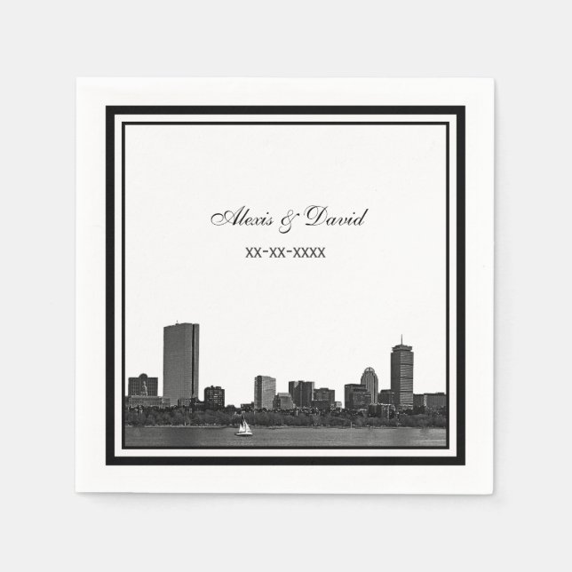 Serviettes Jetables Mariage encadré L de Boston Skyline Etted (Devant)