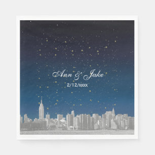 Serviettes Jetables Mariage étoilé bleu de la skyline de NYC gravée