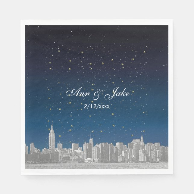Serviettes Jetables Mariage étoilé bleu NYC ajusté (Devant)