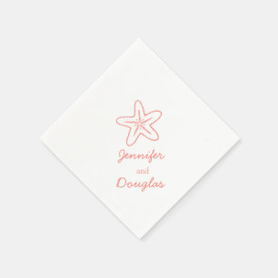 Serviettes Jetables Mariage étoile de mer corail rose blanc papier ser