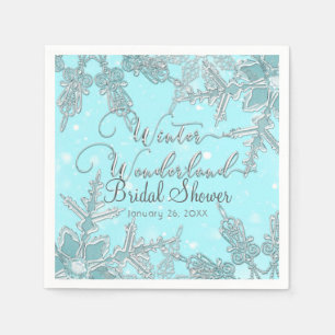 Serviettes Jetables Mariage Flocons de Neige Merveilleux Hiver Bleu