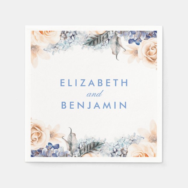 Serviettes Jetables Mariage floral bleu poussiéreux et bracelet souple (Devant)