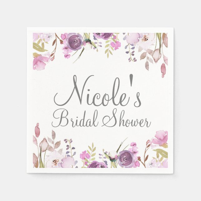 Serviettes Jetables Mariage Floral Lavender Lilac (Devant)