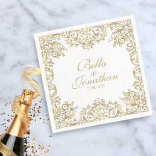 Serviettes Jetables Mariage Formel Élégant Or & Blanc Sur Mesure