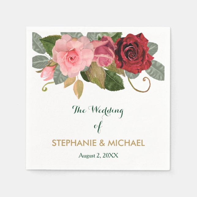 Serviettes Jetables Mariage frontalier rouge et rose (Devant)