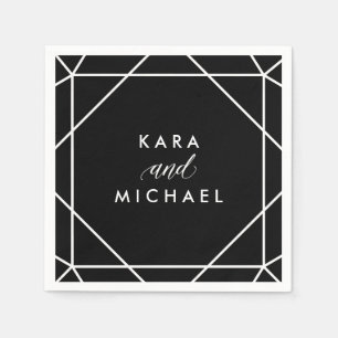 Serviettes Jetables Mariage géométrique moderne noir et blanc