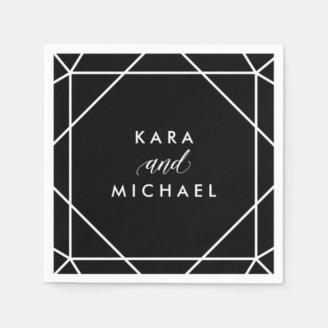 Serviettes Jetables Mariage géométrique moderne noir et blanc (Devant)