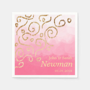 Serviettes Jetables mariage motif élégant moderne faux or