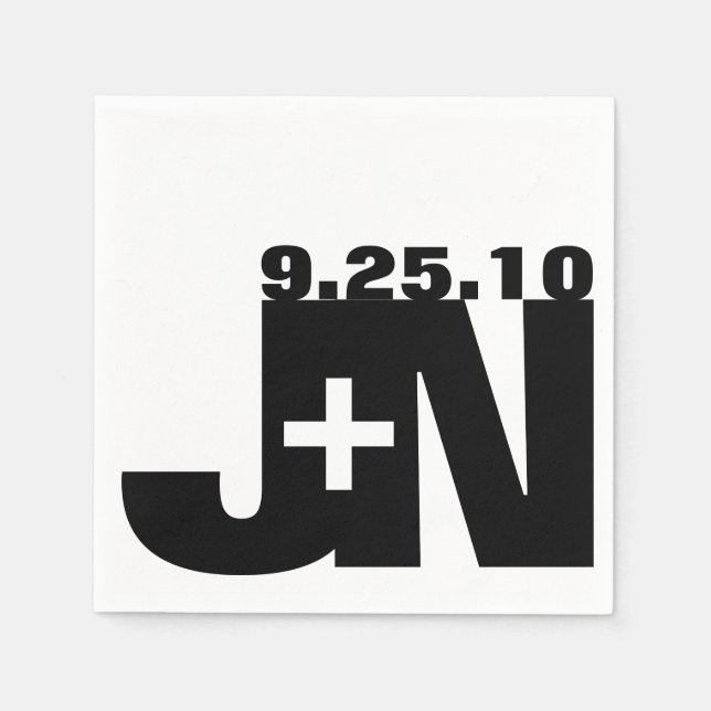 Serviettes Jetables Mariage noir et blanc (Devant)