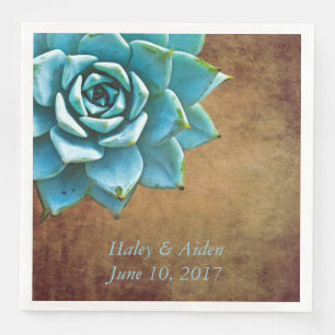Serviettes Jetables Mariage ou Fiançailles Succulent Brun Rustique