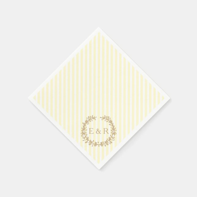 Serviettes Jetables Mariage Pastel Lemon Yellow Wreath et Sprig (Coin)