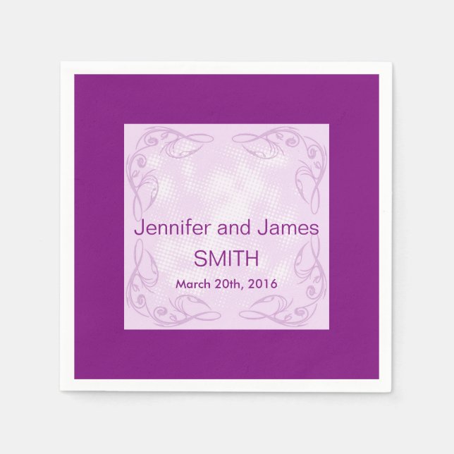 Serviettes Jetables Mariage personnalisé Abstrait Swirl violet (Devant)