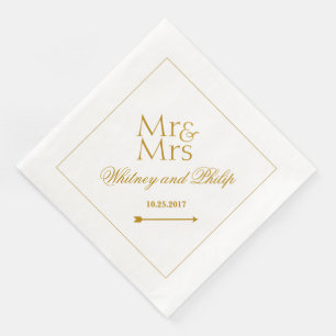 Serviettes Jetables Mariage personnalisé M. Mme Gold