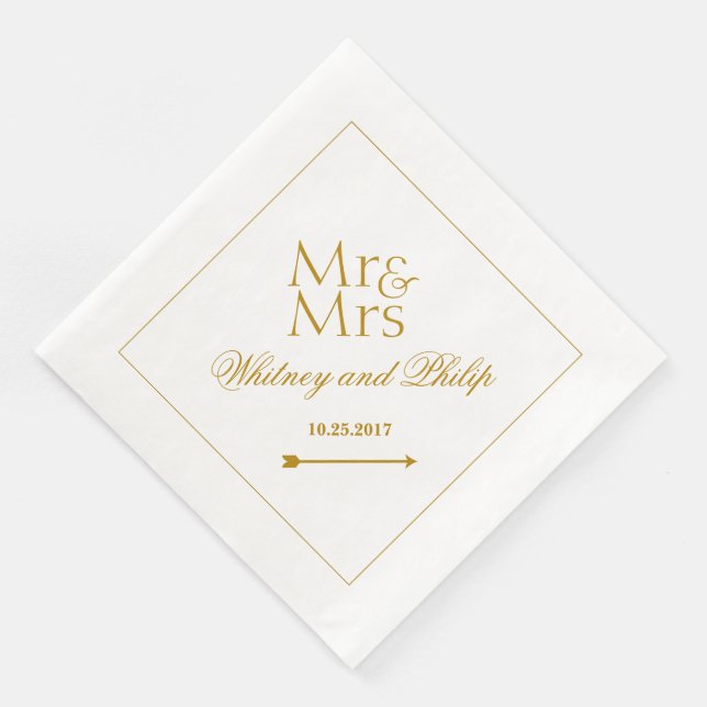 Serviettes Jetables Mariage personnalisé M. Mme Gold (Coin)