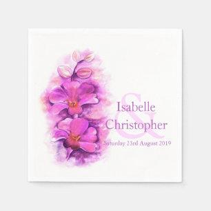 Serviettes Jetables Mariage personnalisé orchidée rose aquarelle papie