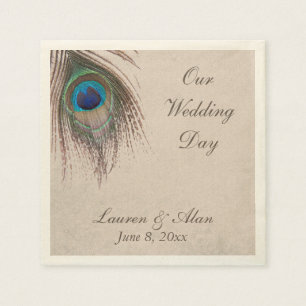 Serviettes Jetables Mariage personnalisé Peacock Feather