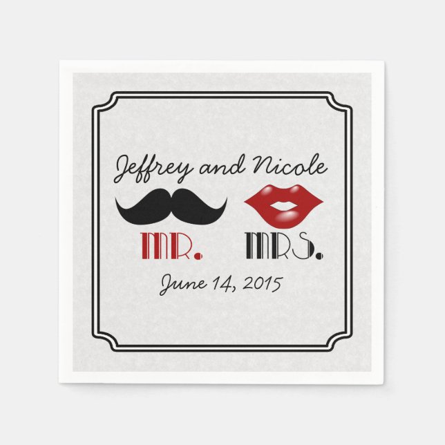 Serviettes Jetables Mariage personnalisé Retro Mustache (Devant)