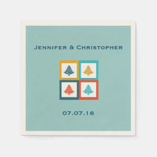 Serviettes Jetables Mariage rétro design customisé 4 arbres de Noël