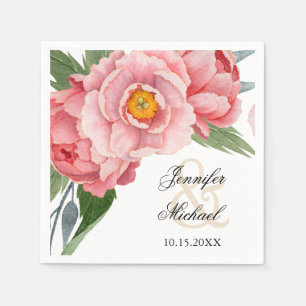 Serviettes Jetables Mariage romantique Pink Peonies