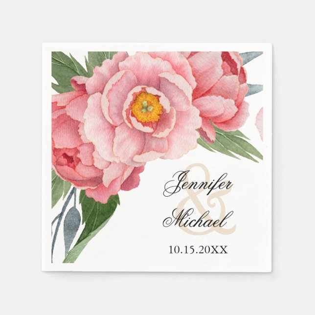 Serviettes Jetables Mariage romantique Pink Peonies (Devant)
