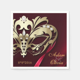 Serviettes Jetables Mariage rouge mascarade de minuit