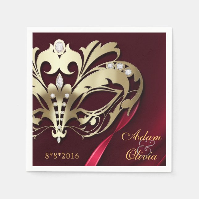 Serviettes Jetables Mariage rouge mascarade de minuit (Devant)