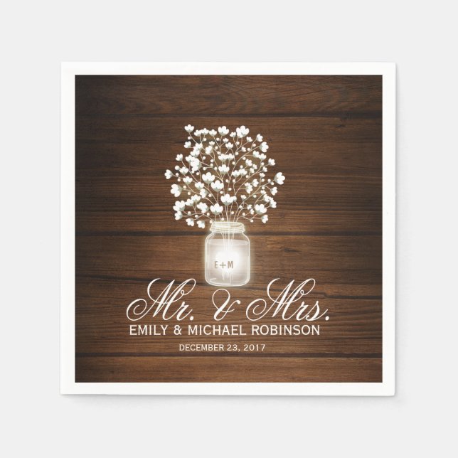 Serviettes Jetables Mariage rustique jarre de mason floral (Devant)