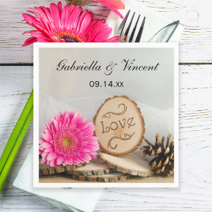 Serviettes Jetables Mariage Rustique Pink Daisy Woods