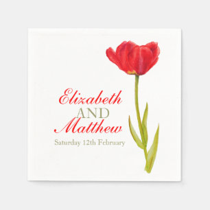 Serviettes Jetables Mariage simple tulipe rouge art nommé papier servi