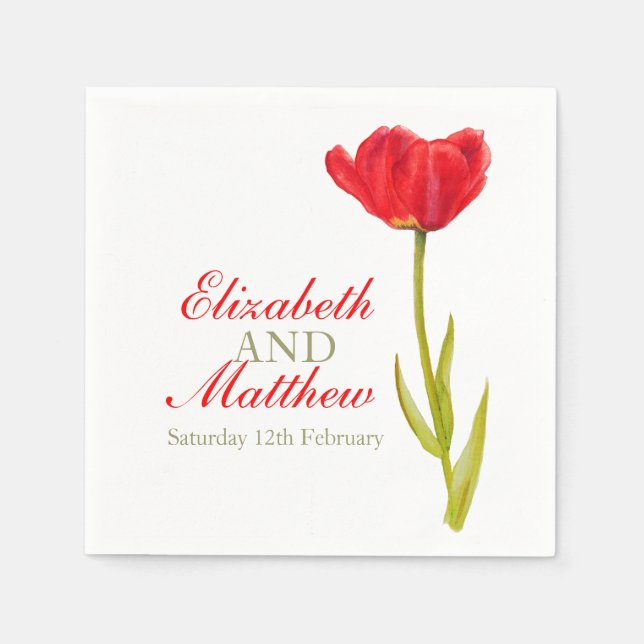Serviettes Jetables Mariage simple tulipe rouge art nommé papier servi (Devant)