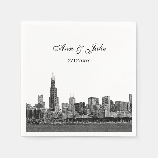 Serviettes Jetables Mariage Skyline de Chicago (Devant)