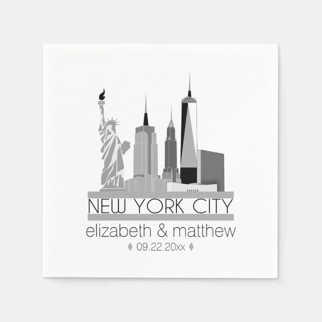 Serviettes Jetables Mariage Skyline de New York (Devant)