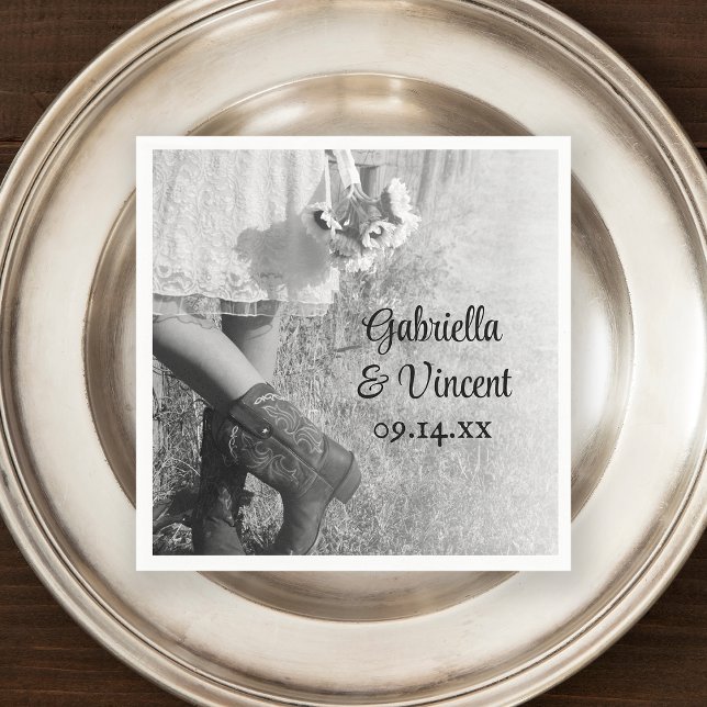 Serviettes Jetables Mariée en Bottes Cowboy, Mariage campagnard Sunflo (Créateur téléchargé)