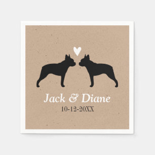 Serviettes Jetables Mariés de mariage Boston Terriers avec Texte perso