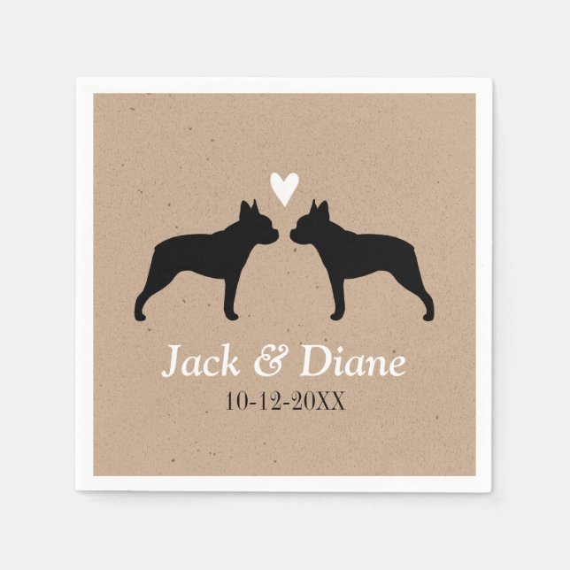 Serviettes Jetables Mariés de mariage Boston Terriers avec Texte perso (Devant)