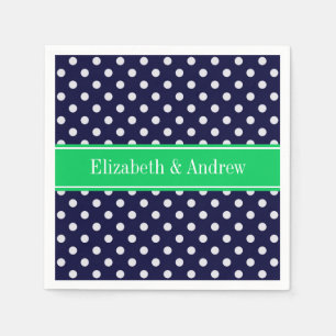 Serviettes Jetables Marine Blue Wt Polka Dot Emerald Nom vert Monogram