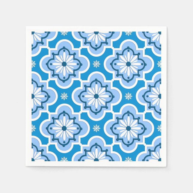 Serviettes Jetables Marocain en tuiles motif - Bleu et Blanc (Devant)