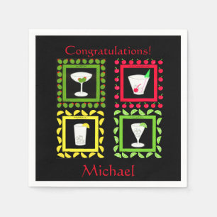 Serviettes Jetables Martini Art Vintage Rétro, Vieux Style, Highball