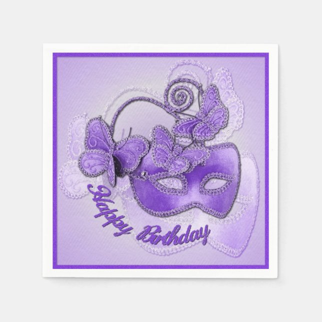 Serviettes Jetables Mascarade violet Mascarade serviettes d'anniversai (Devant)