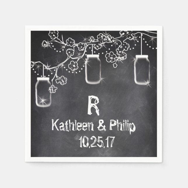 Serviettes Jetables Mason Jar Chalkboard Chalkboard Éclairage Mariage  (Devant)