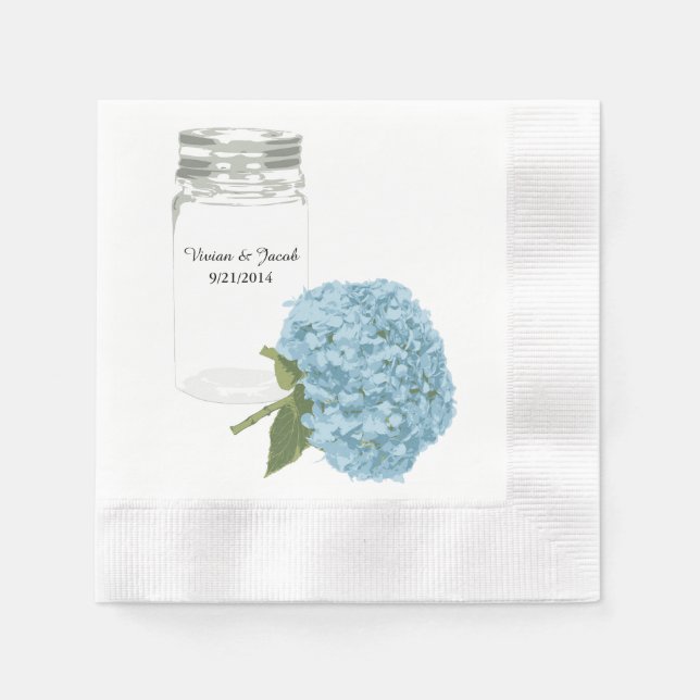 Serviettes Jetables Mason Jar et Hydrangea serviettes de mariage perso (Devant)