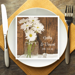 Serviettes Jetables Mason Jar et White Daisies Barn Mariage