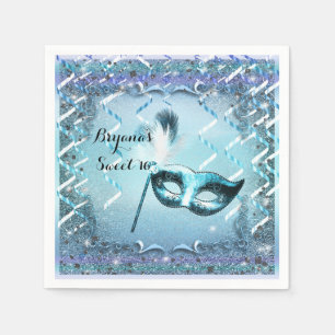 Serviettes Jetables Masque de bal masqué aqua et violet élégant