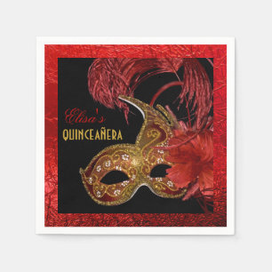 Serviettes Jetables Masquerade Quinceañera or du parti, feuille rouge