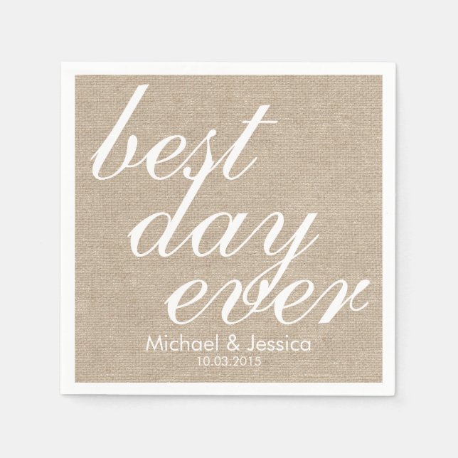 Serviettes Jetables Meilleur jour jamais faux burlap rustique chic nom (Devant)