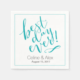 Serviettes Jetables MEILLEUR JOUR Jour de mariage TURQUOISE