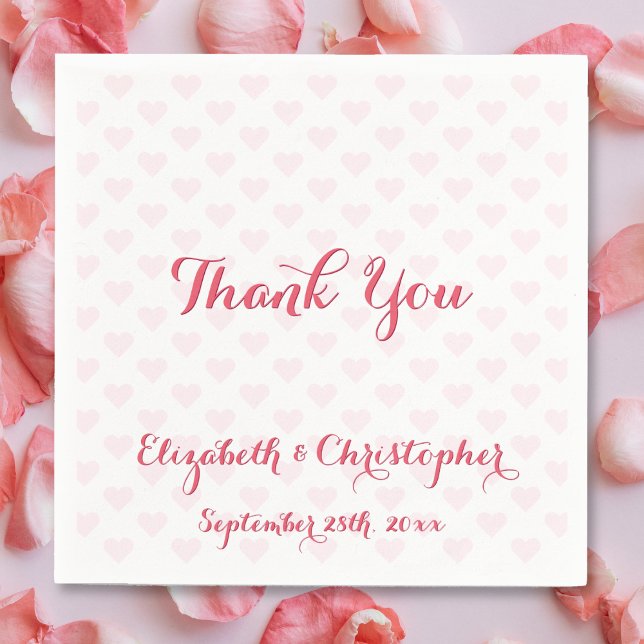 Serviettes Jetables Merci de mariage élégant Papier de coeur rose Napk (Elegant Script Wedding Thank You Paper Napkins)