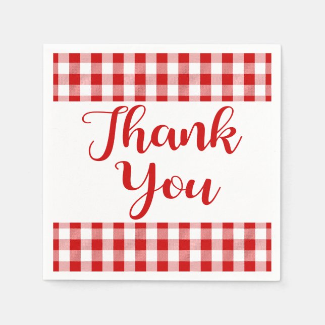 Serviettes Jetables Merci rouge et blanc chèques En vichy plaid (Devant)